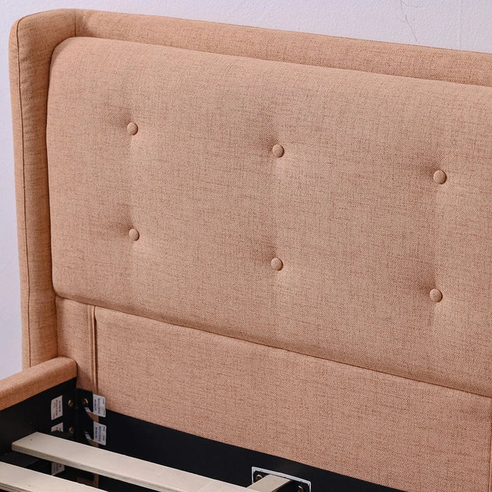 Maxillux Tuft 90X200 Upholstered Kids Bed With Usb | Modern Design Single Bed Frame Furniture | Comfortable Bed (Mattress Not Included) L225xW117xH100cm - Peach Pink
