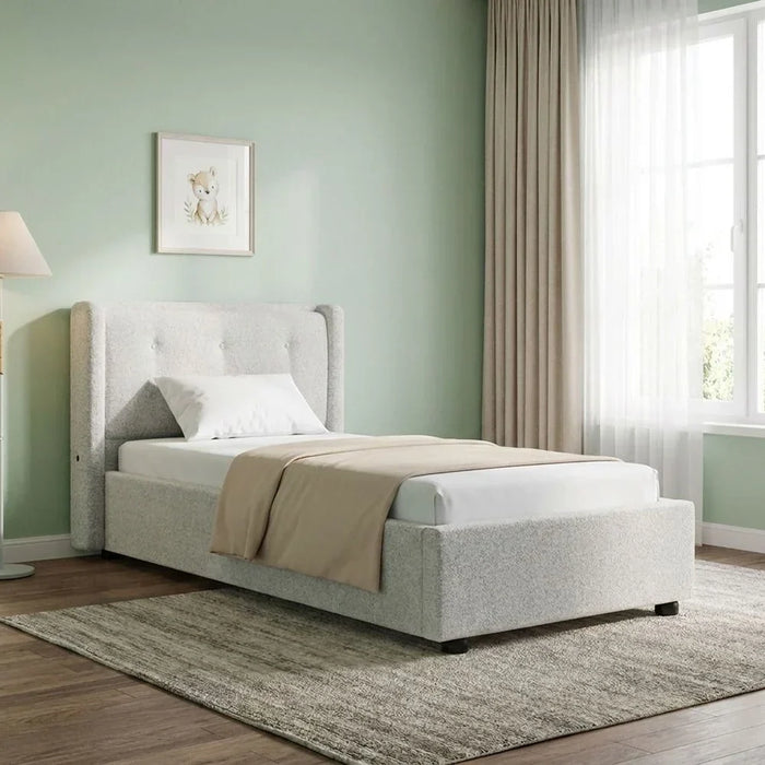 Maxillux Tuft 120X200 Upholstered Kids Bed With USB | Modern Design Single Bed Frame Furniture | Comfortable Bed (Mattress Not Included) L225xW147xH100cm - Grey