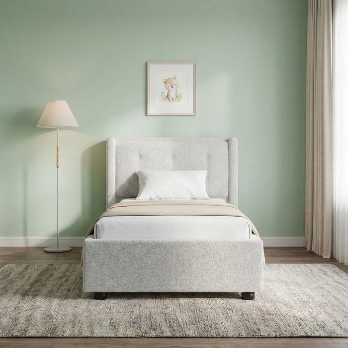 Maxillux Tuft 120X200 Upholstered Kids Bed With USB | Modern Design Single Bed Frame Furniture | Comfortable Bed (Mattress Not Included) L225xW147xH100cm - Grey