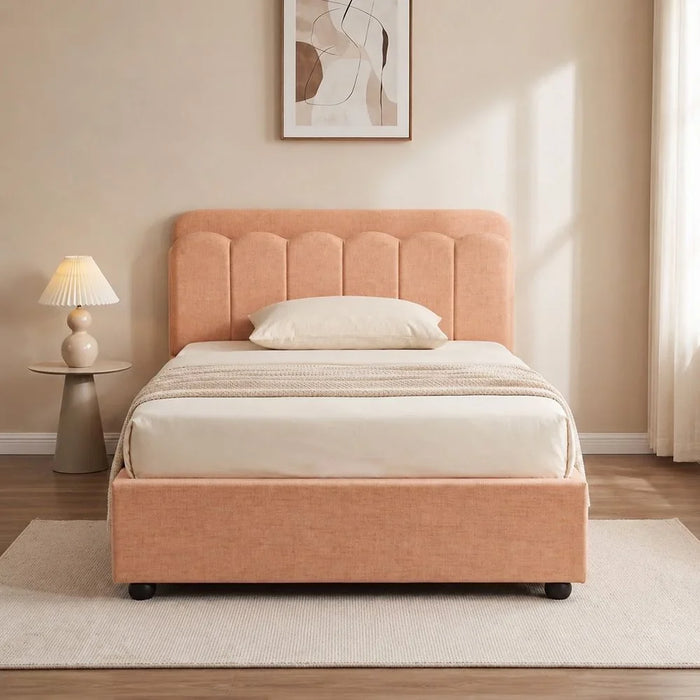 Maxillux Linea 120X200 Upholstered Kids Bed With Usb | Modern Design Single Bed Frame Furniture | Comfortable Bed (Mattress Not Included) L227xW132xH106cm - Peach Pink
