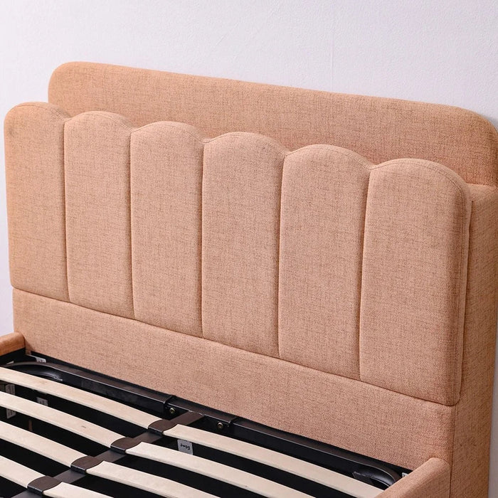 Maxillux Linea 120X200 Upholstered Kids Bed With Usb | Modern Design Single Bed Frame Furniture | Comfortable Bed (Mattress Not Included) L227xW132xH106cm - Peach Pink