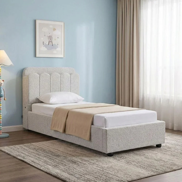 Maxillux Linea 120X200 Upholstered Kids Bed With USB | Modern Design Single Bed Frame Furniture | Comfortable Bed (Mattress Not Included) L227xW132xH106cm - Grey