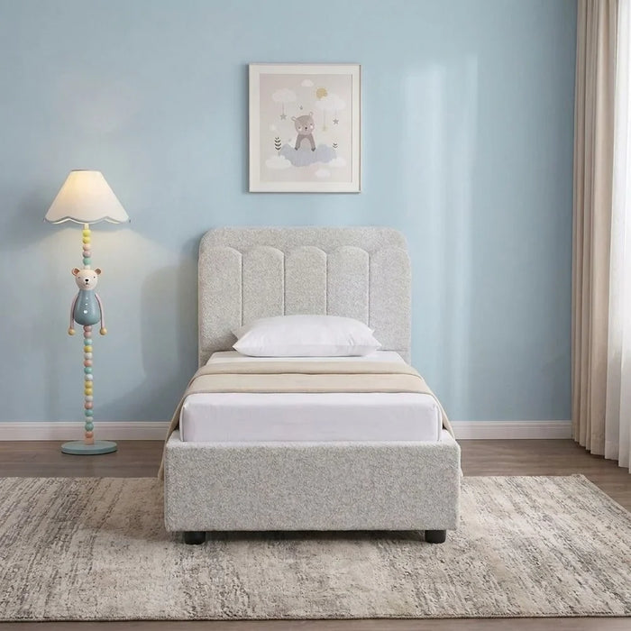 Maxillux Linea 120X200 Upholstered Kids Bed With USB | Modern Design Single Bed Frame Furniture | Comfortable Bed (Mattress Not Included) L227xW132xH106cm - Grey