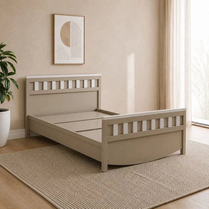 Hazel Single Bed Stylish Modern Bed Frame For Bedroom Comfortable And Durable Design Elegant Home DÃ©cor Perfect Size For Cozy Spaces And Relaxation - Light Beige And White