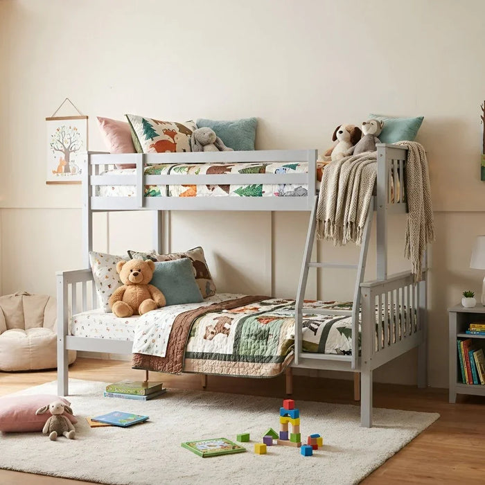 Derby 90X200/120X200 Solidwood Twin Bunk Bed Sturdy Modern Design Wooden Single Bed Frame Furniture Comfortable Bed (Mattress Not Included) Made In Malaysia L210Xw129Xh163Cm-Grey
