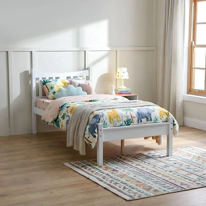 Derby Solo 90x200 Solid Wood Single Bed | Modern Design Wooden Young Bed Frame Furniture | Comfortable Bed (Mattress Not Included) - White