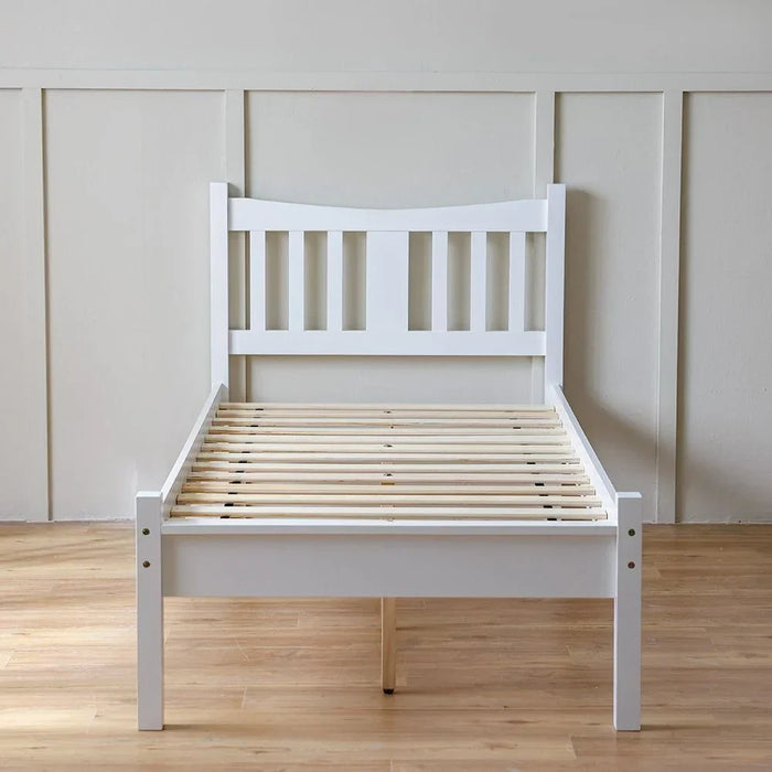 Derby Solo 90x200 Solid Wood Single Bed | Modern Design Wooden Young Bed Frame Furniture | Comfortable Bed (Mattress Not Included) - White