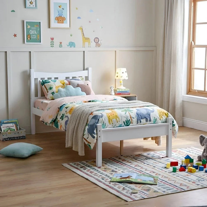 Derby Solo 90x200 Solid Wood Single Bed | Modern Design Wooden Young Bed Frame Furniture | Comfortable Bed (Mattress Not Included) - White