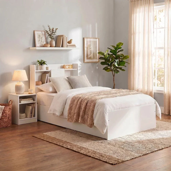 Supreme 90X200 Young Bed With Storage And Foil Lamited Strong And Sturdy Modern Design Wooden Single Bed Frame Furniture Quiet And Comfortable Beds - White