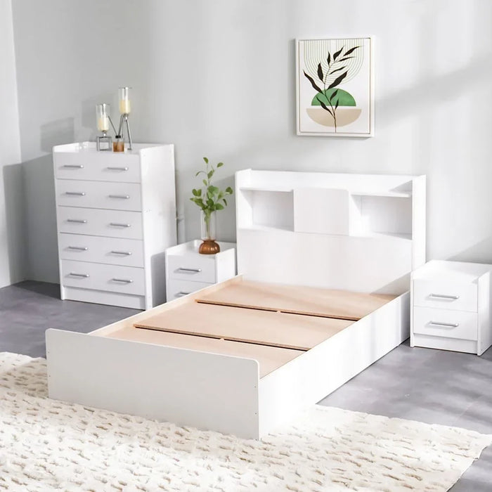 Supreme 90X200 Young Bed With Storage And Foil Lamited Strong And Sturdy Modern Design Wooden Single Bed Frame Furniture Quiet And Comfortable Beds - White