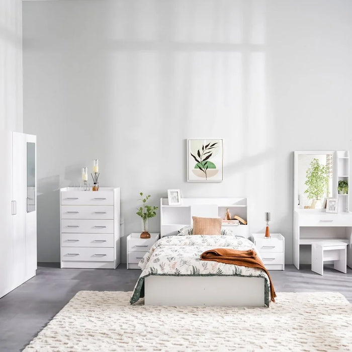 Supreme 90X200 Young Bed With Storage And Foil Lamited Strong And Sturdy Modern Design Wooden Single Bed Frame Furniture Quiet And Comfortable Beds - White