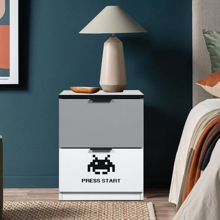 Gamerzone 2 Drawers Nighstand | Multifunctional Kids Bedside Table Space Saving Night Stand Side Table Modern Design Furniture For Bedroom L40Xw40Xh50Cm -White And Grey