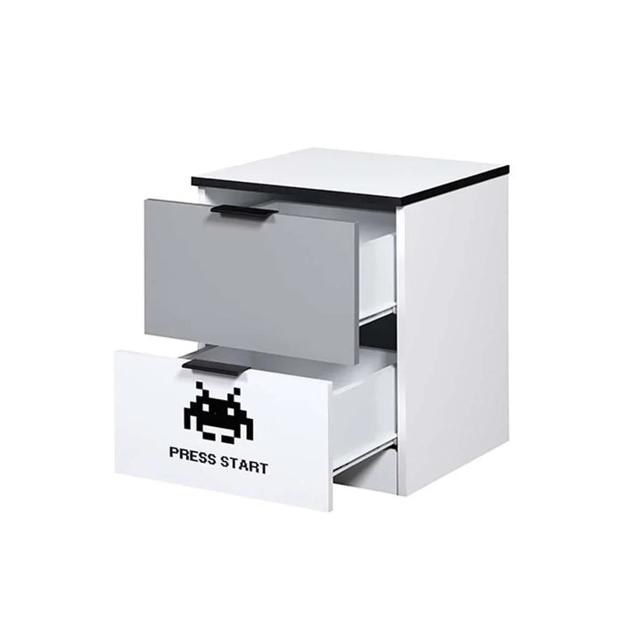 Gamerzone 2 Drawers Nighstand | Multifunctional Kids Bedside Table Space Saving Night Stand Side Table Modern Design Furniture For Bedroom L40Xw40Xh50Cm -White And Grey