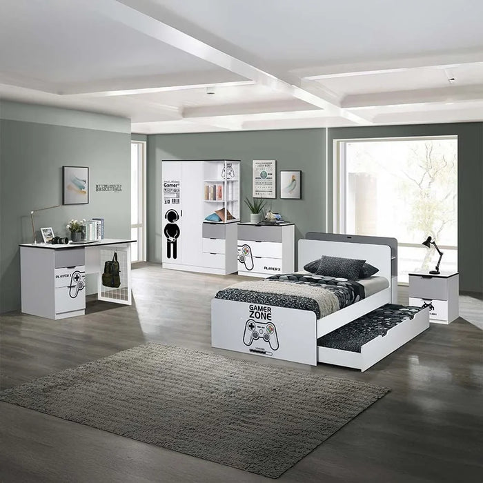 Gamerzone 2 Drawers Nighstand | Multifunctional Kids Bedside Table Space Saving Night Stand Side Table Modern Design Furniture For Bedroom L40Xw40Xh50Cm -White And Grey