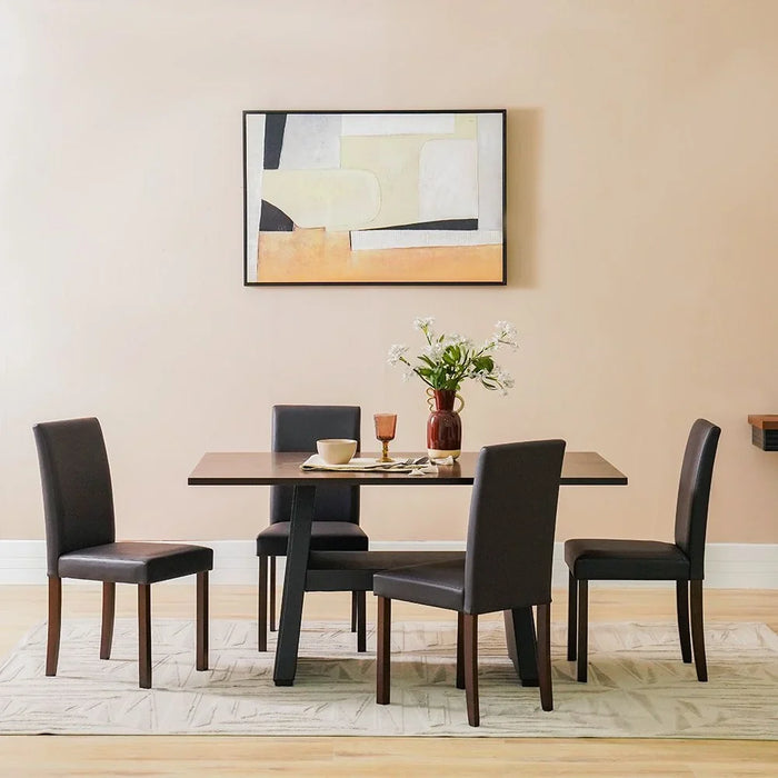 Parson 7 Pieces Rectangular Dining Set Modern Design 6 Seater Comfortable Chairs And 1 Adjustable Table Cappuccino 150x90x75.5cm