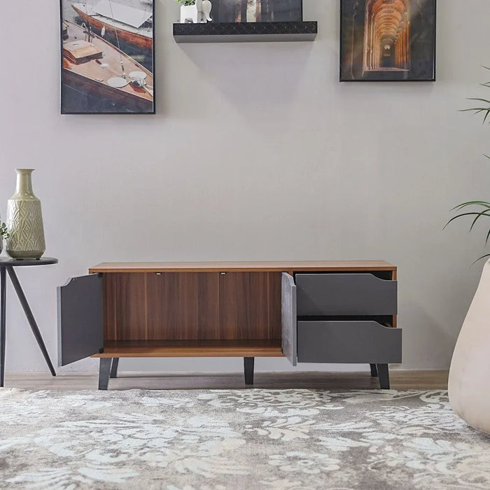 Modesto TV Cabinet For Up To 32 Inches TV Entertainment Modern Design Wall Unit Furniture Wooden TV Stand For Living Room Bedroom TV Rack L120xW40xH49 cm Cherry/Dark Grey