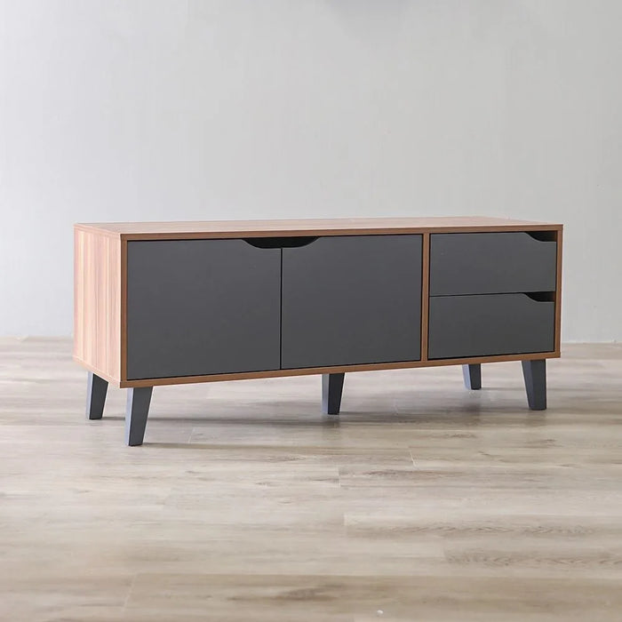 Modesto TV Cabinet For Up To 32 Inches TV Entertainment Modern Design Wall Unit Furniture Wooden TV Stand For Living Room Bedroom TV Rack L120xW40xH49 cm Cherry/Dark Grey