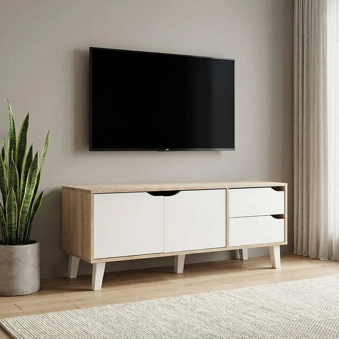 Modesto TV Cabinet For Up To 32 Inches TV Entertainment Modern Design Wall Unit Furniture Wooden TV Stand For Living Room Bedroom TV Rack L120xW40xH49 cm Sonoma Oak/White