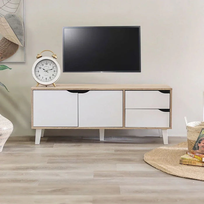 Modesto TV Cabinet For Up To 32 Inches TV Entertainment Modern Design Wall Unit Furniture Wooden TV Stand For Living Room Bedroom TV Rack L120xW40xH49 cm Sonoma Oak/White