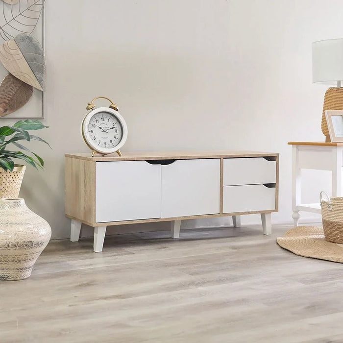 Modesto TV Cabinet For Up To 32 Inches TV Entertainment Modern Design Wall Unit Furniture Wooden TV Stand For Living Room Bedroom TV Rack L120xW40xH49 cm Sonoma Oak/White