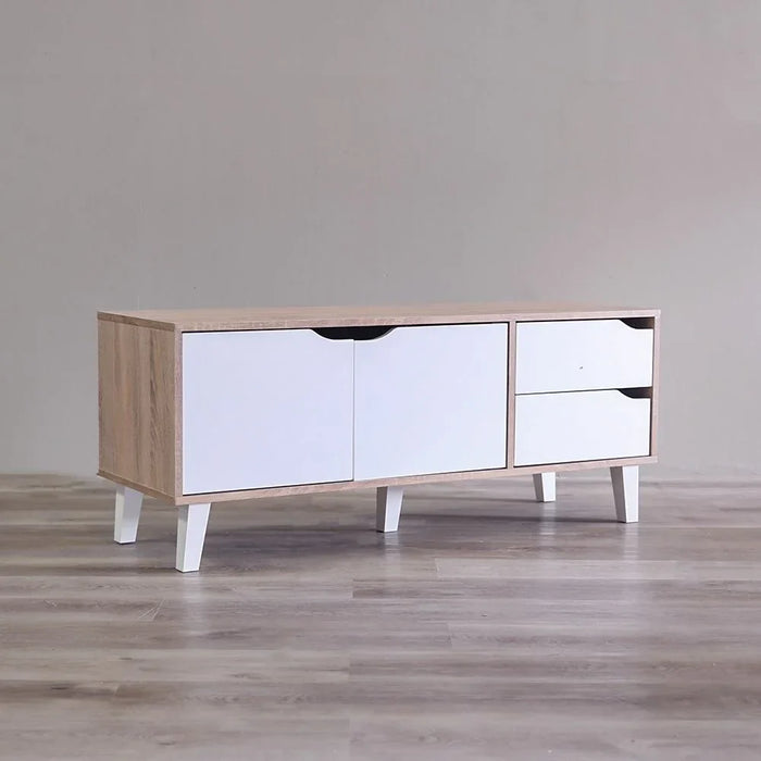 Modesto TV Cabinet For Up To 32 Inches TV Entertainment Modern Design Wall Unit Furniture Wooden TV Stand For Living Room Bedroom TV Rack L120xW40xH49 cm Sonoma Oak/White