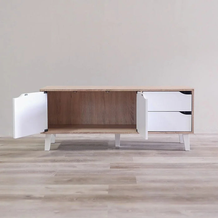 Modesto TV Cabinet For Up To 32 Inches TV Entertainment Modern Design Wall Unit Furniture Wooden TV Stand For Living Room Bedroom TV Rack L120xW40xH49 cm Sonoma Oak/White