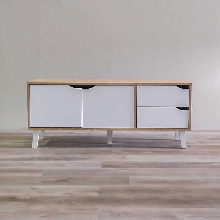 Modesto TV Cabinet For Up To 32 Inches TV Entertainment Modern Design Wall Unit Furniture Wooden TV Stand For Living Room Bedroom TV Rack L120xW40xH49 cm Sonoma Oak/White