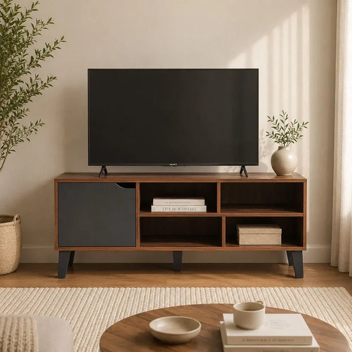 Elio TV Cabinet For Up To 32 Inches TV Entertainment Modern Design Wall Unit Furniture Wooden TV Stand For Living Room Bedroom TV Rack L120xW40xH49 cm Cherry/Dark Grey