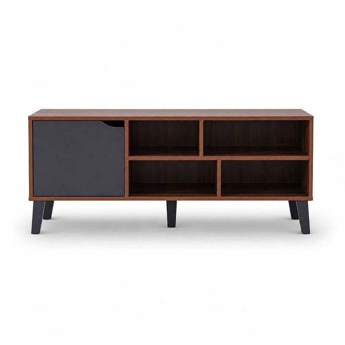 Elio TV Cabinet For Up To 32 Inches TV Entertainment Modern Design Wall Unit Furniture Wooden TV Stand For Living Room Bedroom TV Rack L120xW40xH49 cm Cherry/Dark Grey