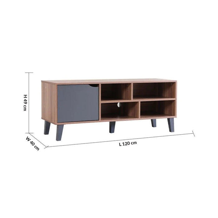Elio TV Cabinet For Up To 32 Inches TV Entertainment Modern Design Wall Unit Furniture Wooden TV Stand For Living Room Bedroom TV Rack L120xW40xH49 cm Cherry/Dark Grey