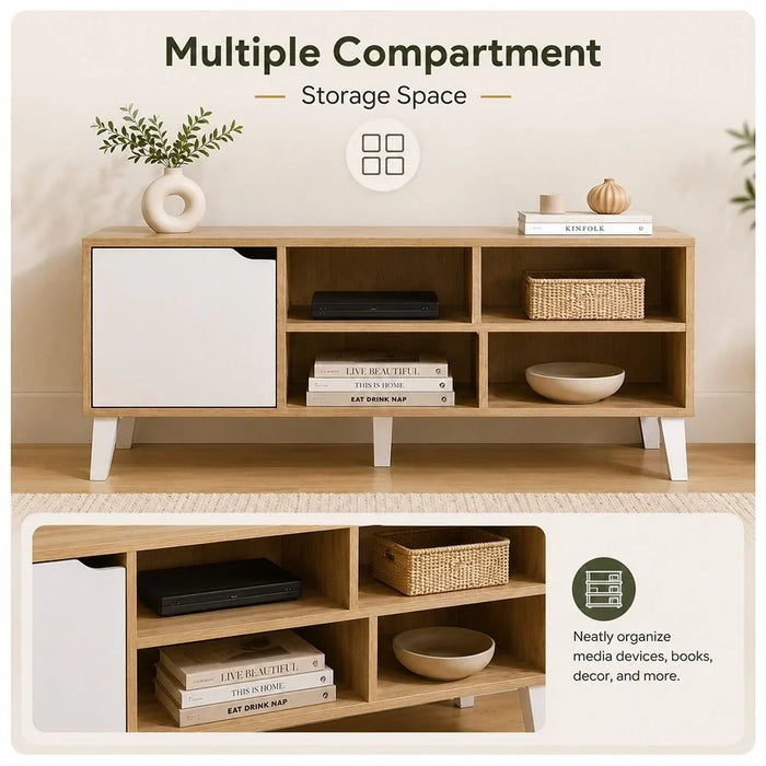 Elio TV Cabinet For Up To 32 Inches TV Entertainment Modern Design Wall Unit Furniture Wooden TV Stand For Living Room Bedroom TV Rack L120xW40xH49 cm Sonoma Oak/White
