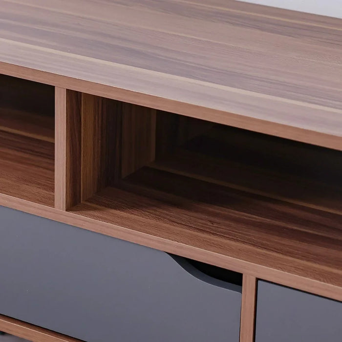 Fabian TV Cabinet For Up To 55 Inches TV Entertainment Modern Design Wall Unit Furniture Wooden TV Stand For Living Room Bedroom TV Rack L152xW40xH49 cm Cherry/Dark Grey