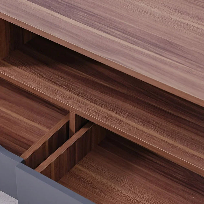 Fabian TV Cabinet For Up To 55 Inches TV Entertainment Modern Design Wall Unit Furniture Wooden TV Stand For Living Room Bedroom TV Rack L152xW40xH49 cm Cherry/Dark Grey