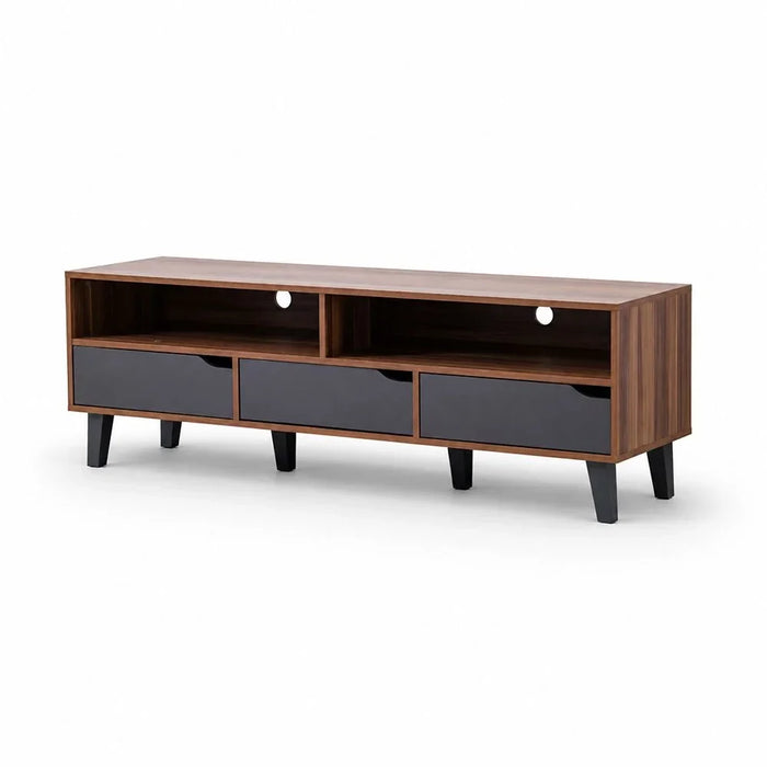 Fabian TV Cabinet For Up To 55 Inches TV Entertainment Modern Design Wall Unit Furniture Wooden TV Stand For Living Room Bedroom TV Rack L152xW40xH49 cm Cherry/Dark Grey
