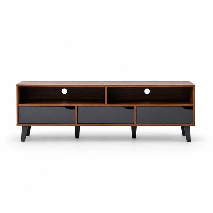 Fabian TV Cabinet For Up To 55 Inches TV Entertainment Modern Design Wall Unit Furniture Wooden TV Stand For Living Room Bedroom TV Rack L152xW40xH49 cm Cherry/Dark Grey