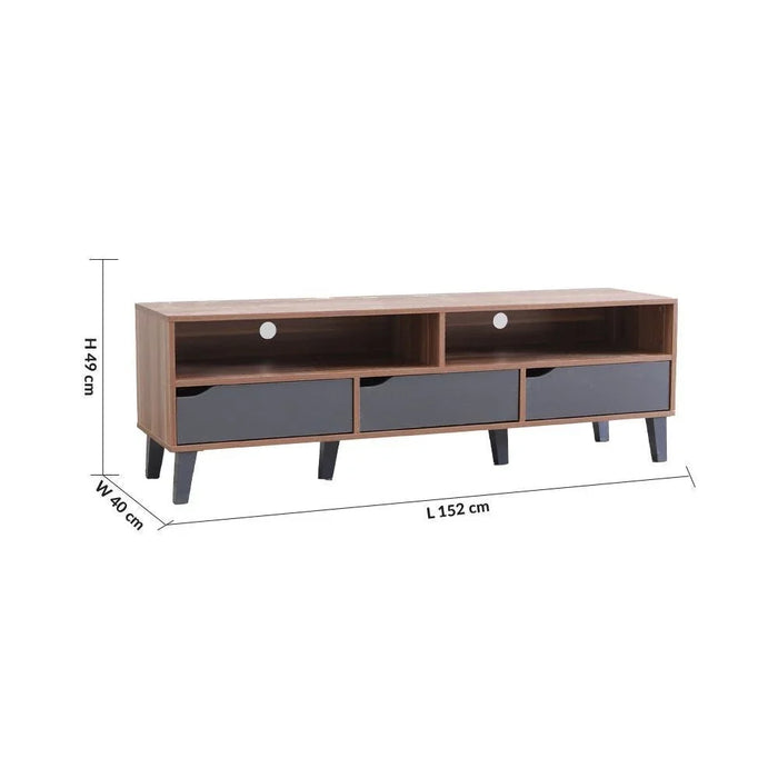 Fabian TV Cabinet For Up To 55 Inches TV Entertainment Modern Design Wall Unit Furniture Wooden TV Stand For Living Room Bedroom TV Rack L152xW40xH49 cm Cherry/Dark Grey