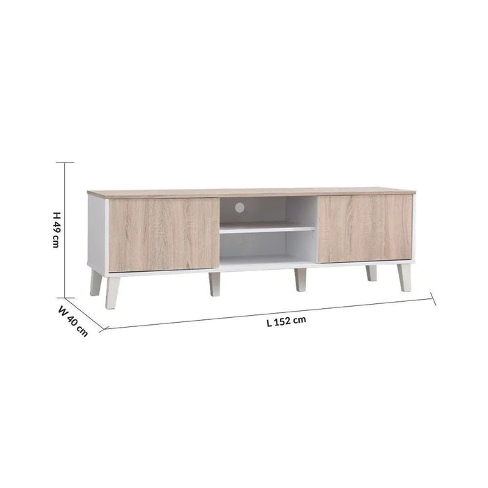 Juno TV Cabinet For Up To 55 Inches TV Entertainment Modern Design Wall Unit Furniture Wooden TV Stand For Living Room Bedroom TV Rack L152xW40xH49 cm White/Sonoma Oak