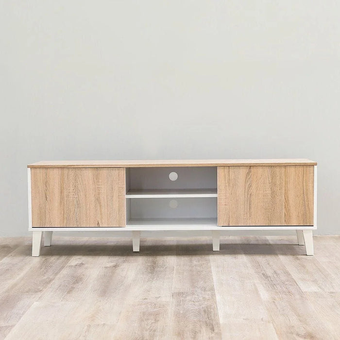 Juno TV Cabinet For Up To 55 Inches TV Entertainment Modern Design Wall Unit Furniture Wooden TV Stand For Living Room Bedroom TV Rack L152xW40xH49 cm White/Sonoma Oak