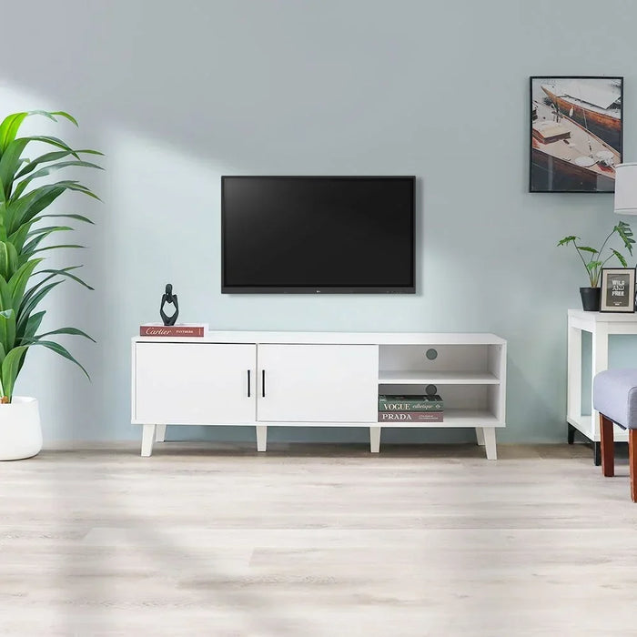 Arlo TV Cabinet For Up To 55 Inches TV Entertainment Modern Design Wall Unit Furniture Wooden TV Stand For Living Room Bedroom TV Rack L152xW40xH49 cm White