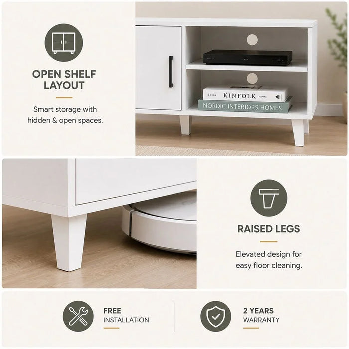 Arlo TV Cabinet For Up To 55 Inches TV Entertainment Modern Design Wall Unit Furniture Wooden TV Stand For Living Room Bedroom TV Rack L152xW40xH49 cm White
