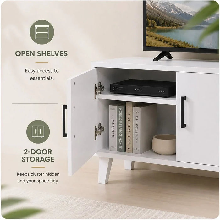 Errol TV Cabinet For Up To 32 Inches TV Entertainment Modern Design Wall Unit Furniture Wooden TV Stand For Living Room Bedroom TV Rack L120xW40xH49 cm White