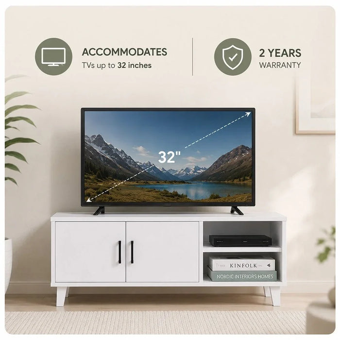 Errol TV Cabinet For Up To 32 Inches TV Entertainment Modern Design Wall Unit Furniture Wooden TV Stand For Living Room Bedroom TV Rack L120xW40xH49 cm White