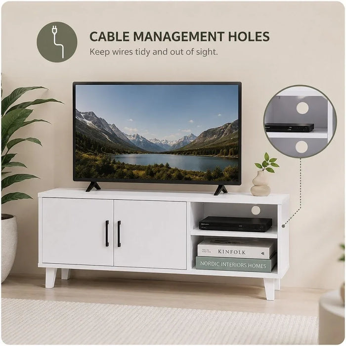 Errol TV Cabinet For Up To 32 Inches TV Entertainment Modern Design Wall Unit Furniture Wooden TV Stand For Living Room Bedroom TV Rack L120xW40xH49 cm White