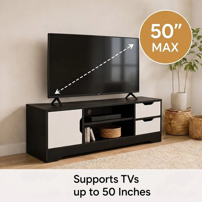 Topaz TV Cabinet For Up To 50 Inches TV Entertainment Modern Design Wall Unit Furniture Wooden TV Stand For Living Room Bedroom TV Rack L 120 x W 40 x H 42 cm Dark Grey/White