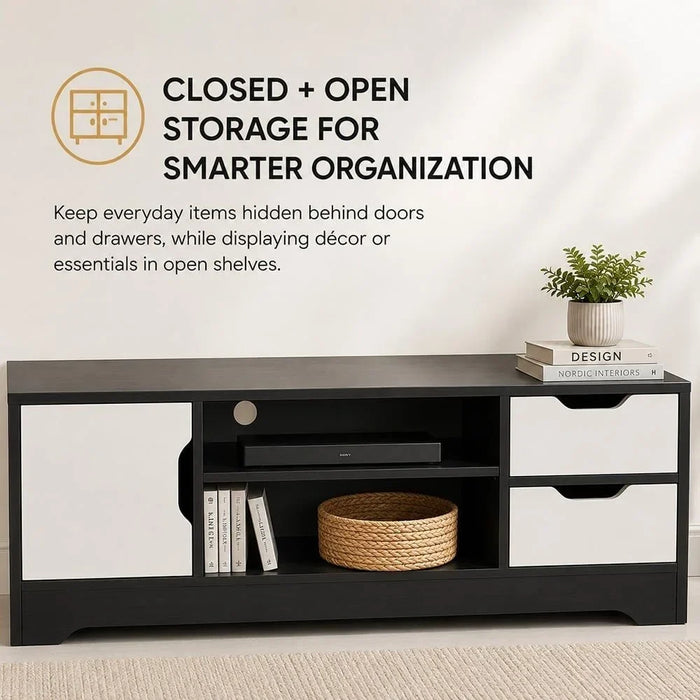 Topaz TV Cabinet For Up To 50 Inches TV Entertainment Modern Design Wall Unit Furniture Wooden TV Stand For Living Room Bedroom TV Rack L 120 x W 40 x H 42 cm Dark Grey/White