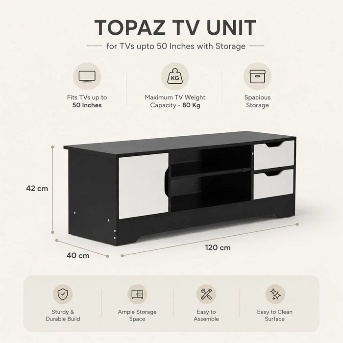 Topaz TV Cabinet For Up To 50 Inches TV Entertainment Modern Design Wall Unit Furniture Wooden TV Stand For Living Room Bedroom TV Rack L 120 x W 40 x H 42 cm Dark Grey/White