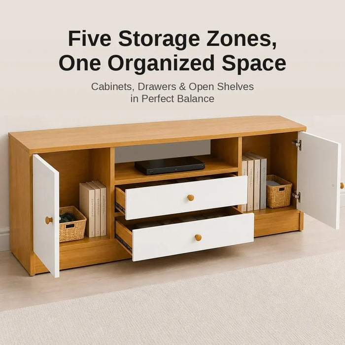 Solana TV Cabinet For Up To 50 Inches TV Entertainment Modern Design Wall Unit Furniture Wooden TV Stand For Living Room Bedroom TV Rack L 120 x W 40 x H 54 cm Light Oak/White