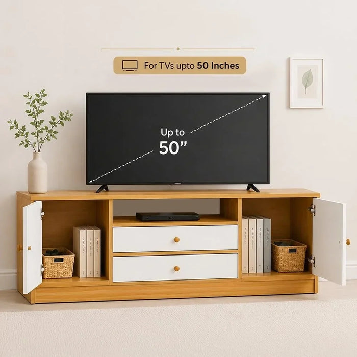 Solana TV Cabinet For Up To 50 Inches TV Entertainment Modern Design Wall Unit Furniture Wooden TV Stand For Living Room Bedroom TV Rack L 120 x W 40 x H 54 cm Light Oak/White