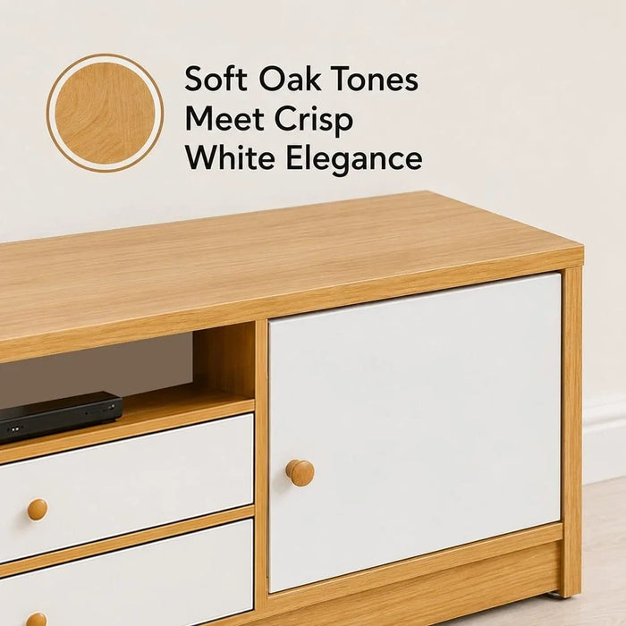 Solana TV Cabinet For Up To 50 Inches TV Entertainment Modern Design Wall Unit Furniture Wooden TV Stand For Living Room Bedroom TV Rack L 120 x W 40 x H 54 cm Light Oak/White