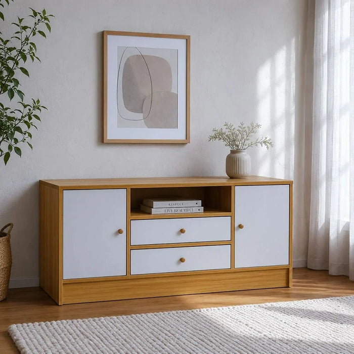 Solana TV Cabinet For Up To 50 Inches TV Entertainment Modern Design Wall Unit Furniture Wooden TV Stand For Living Room Bedroom TV Rack L 120 x W 40 x H 54 cm Light Oak/White